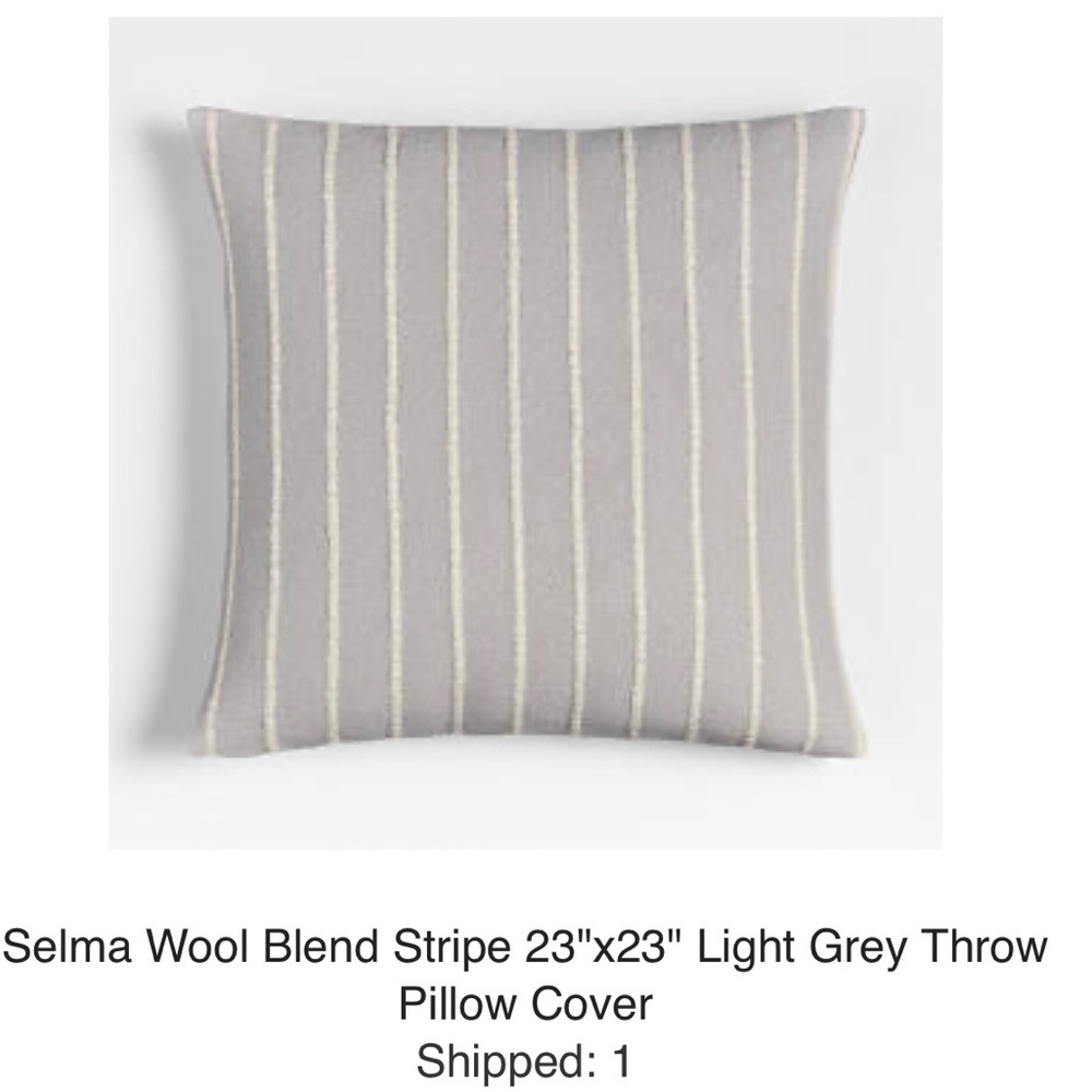 Crate & Barrel Selma Wool Blend Stripe Light Grey 23x23 Throw Pillow Cover